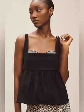 NWT ANTHROPOLOGIE Maeve Peek-A-Boo Square-Neck Empire Tank Top Black Small